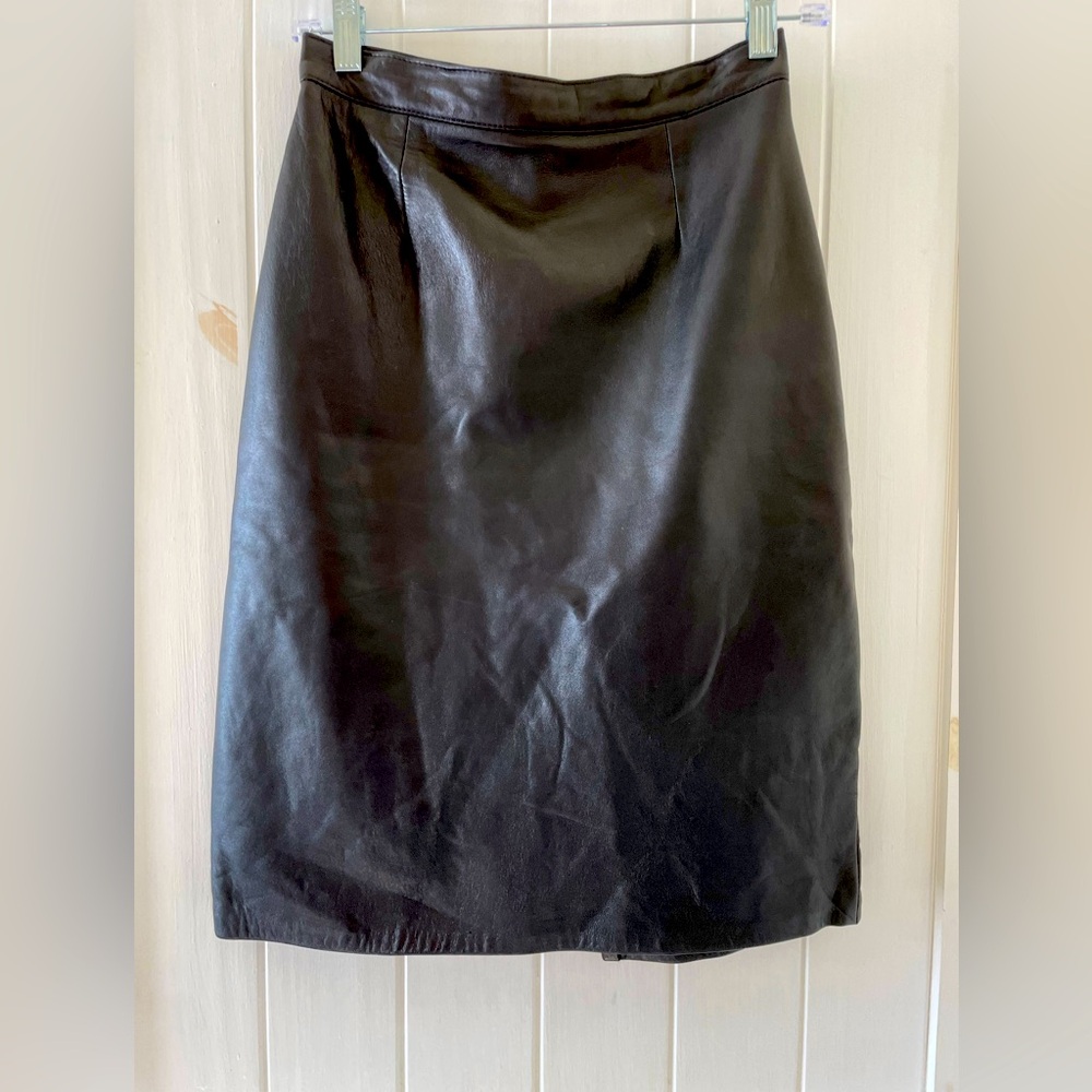Santa Barbara Firenze Black Vintage Leather Pencil Skirt Size 6